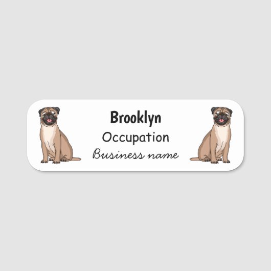 Funny Mops Hund Cartoon Illustration Namensschild (Vorderseite)