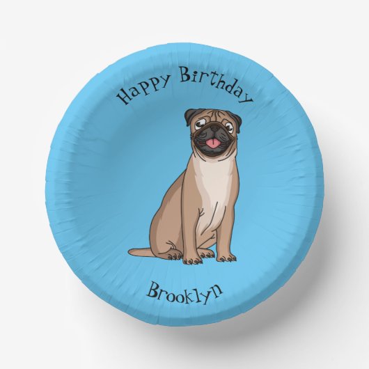 Funny Mops Hund Cartoon Illustration Pappteller (Vorderseite)