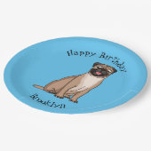 Funny Mops Hund Cartoon Illustration Pappteller (Schrägansicht)