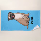 Funny Mops Hund Cartoon Illustration Strandtuch (Vorderseite)