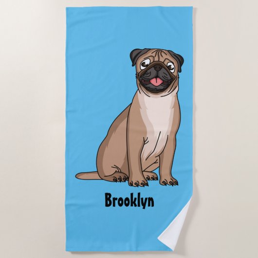 Funny Mops Hund Cartoon Illustration Strandtuch (Vorderseite)