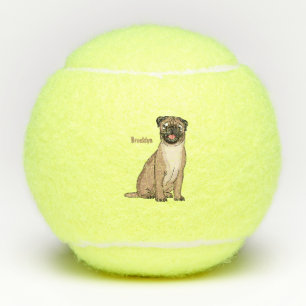 Funny Mops Hund Cartoon Illustration Tennisbälle