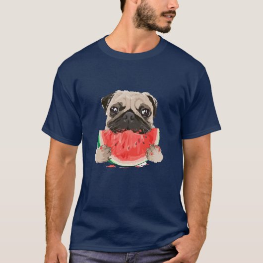 Funny Mops Hund Ess Wassermelone Freunde T-Shirt (Vorderseite)