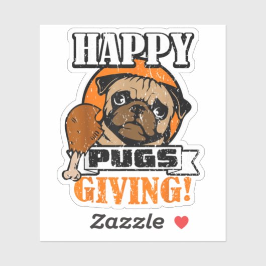 Funny Mops Hund Happy Pugsgiving Erntedank Aufkleber (Blatt)