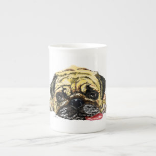 Funny Mops Hund Knochen China Tasse