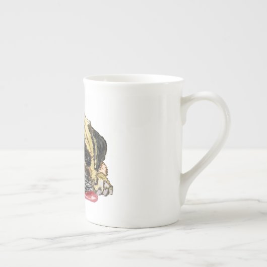 Funny Mops Hund Knochen China Tasse (Rechts)