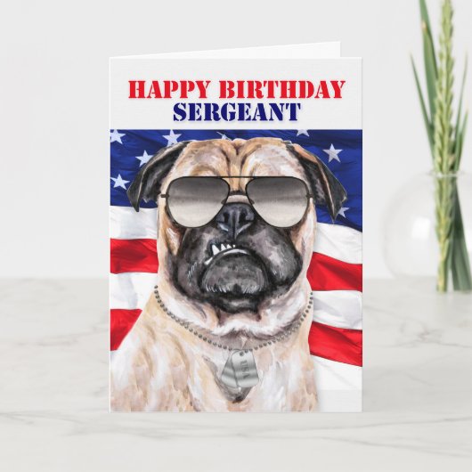 Funny Mops Hund Militärsergeant Geburtstag Karte (Vorderseite)