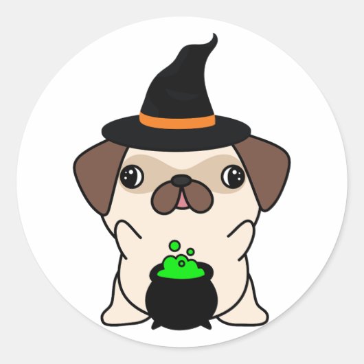 Funny Mops ist eine Hexe Runder Aufkleber (Vorderseite)