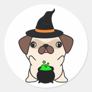 Funny Mops ist eine Hexe Runder Aufkleber