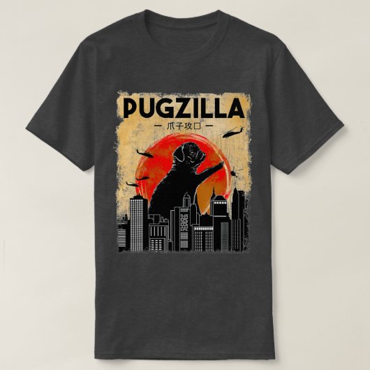 Funny Mops , Pugzilla , Funny Dog Mops T-Shirt (Design vorne)