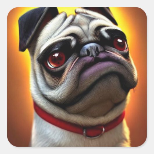 Funny Mops Square Sticker (Vorderseite)
