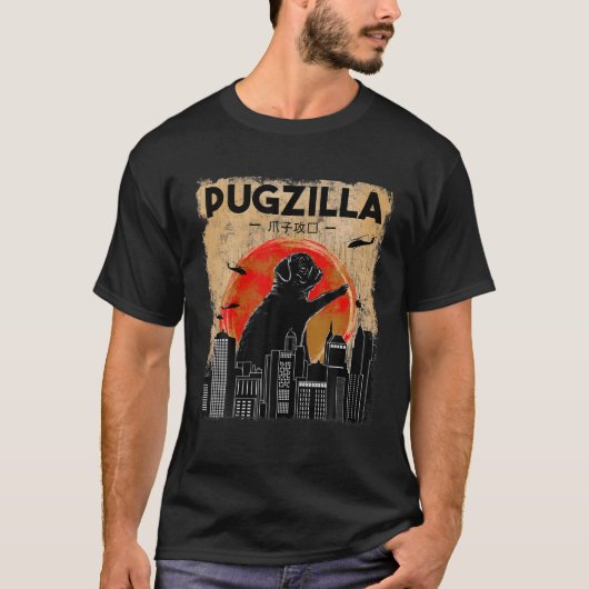 Funny Mops T, Pugzilla T, Funny Dog Mops T-Shirt (Vorderseite)