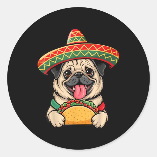 Funny Mops Taco Mops Funny Dog Lover Cinco De Mayo Runder Aufkleber (Vorderseite)