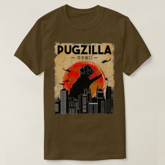 Funny Mops Tshirt Pugzilla Tshirt Funny Dog Mops (Design vorne)