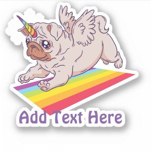 Funny MOPS Unicorn Rainbow ADD Eigener TEXT Cool Aufkleber (Vorderseite)