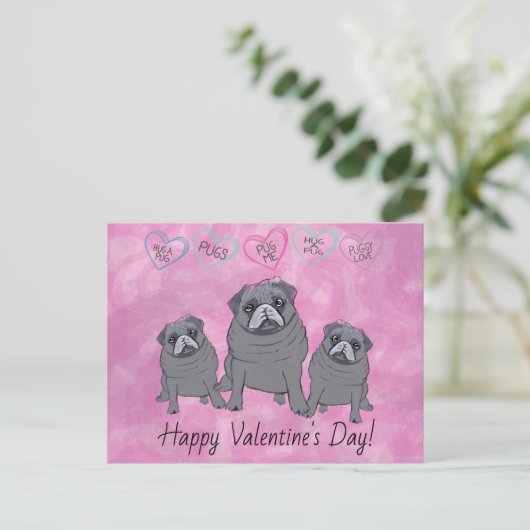 Funny Mops Valentine Postkarte (Stehend Vorderseite)