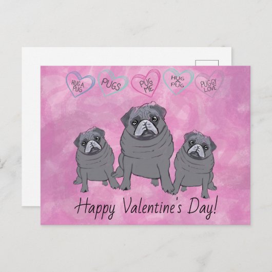 Funny Mops Valentine Postkarte (Vorne/Hinten)