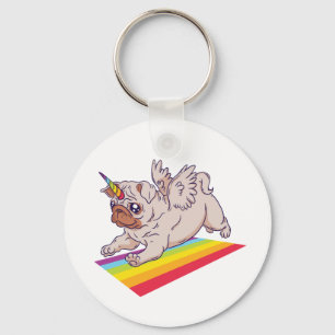 Funny MOPS will ein Niedlicher Rainbow-Hund sein Schlüsselanhänger