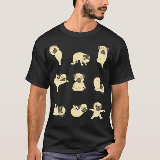 Funny Mops Yoga Positionen T-Shirt (Vorderseite)