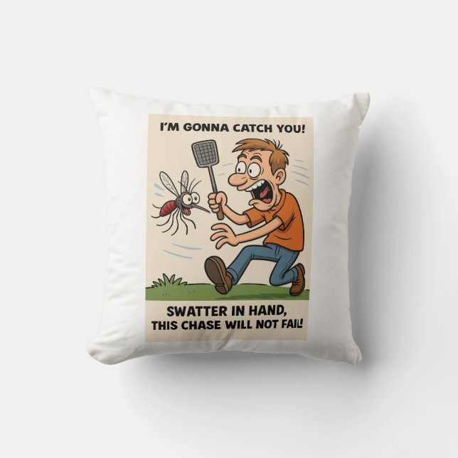 Funny Moskito Cartoon Bug Chase mit Swatter Kissen (Vorderseite)