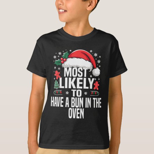 Funny Most Likely To Christmas Family Pajama Match T-Shirt (Vorderseite)
