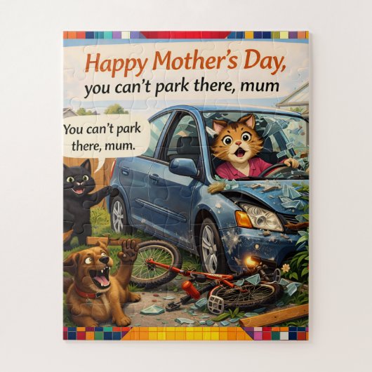 Funny Mother's Day jigsaw puzzle cat dog car crash (Vertikal)