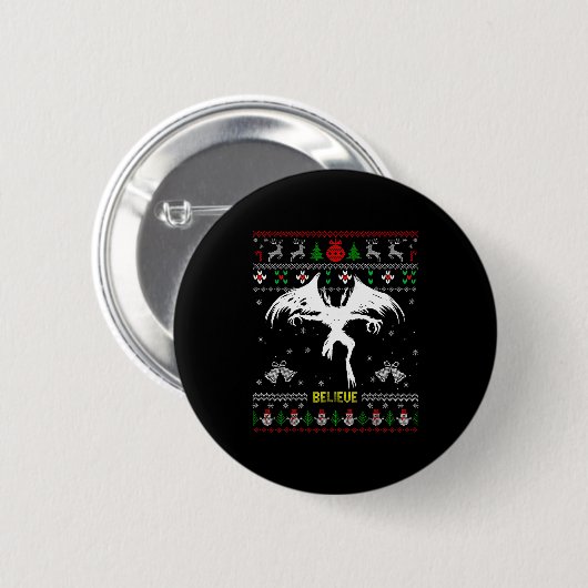 Funny Mothman Ugly Christmas Sweater Believe Crypt Button (Vorne & Hinten)