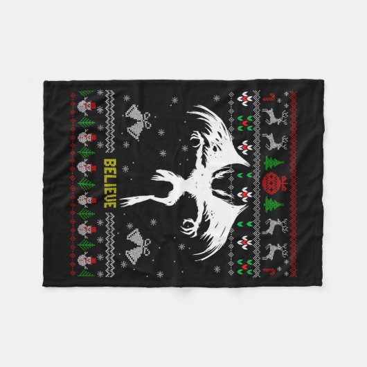 Funny Mothman Ugly Christmas Sweater Believe Crypt Fleecedecke (Vorderseite (Horizontal))