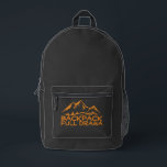 Funny Mountain Hiking Backpack Gift Bedruckter Rucksack<br><div class="desc">Hey! Want a backpack that’s as fun and adventurous as you? Check out this super cool hiking backpack! It’s black with awesome orange side panels that give it a real pop of color. And get this – the front pocket has a minimalist mountain design and the words "Backpack Full Drama"!...</div>