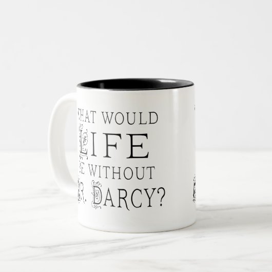 Funny Mr. Darcy Reading Zitat Zweifarbige Tasse (Vorderseite Links)