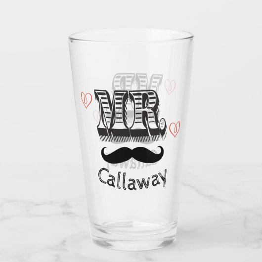 Funny Mr Mustache Name Glas (Rückseite)