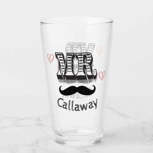 Funny Mr Mustache Name Glas (Vorderseite)