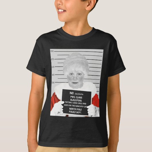 Funny Mrs. Claus Mugshot verhaftet T-Shirt (Vorderseite)