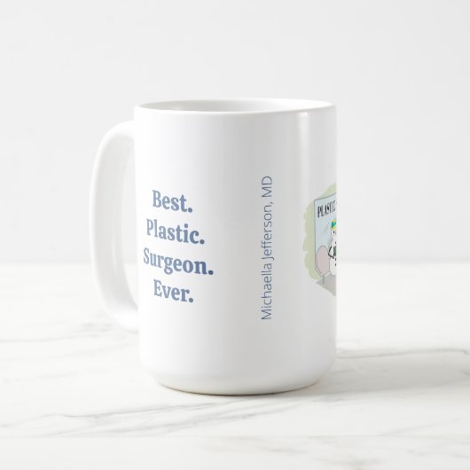 Funny Ms Frosty auf Cartoon eines plastischen Chir Kaffeetasse (Vorderseite Links)