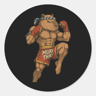 Funny Muay Thai Capybara Thai Boxing Martial Arts Runder Aufkleber