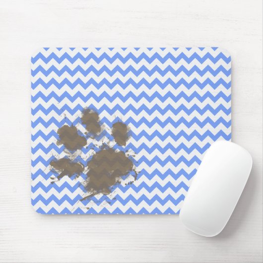 Funny Muddy Paw Print auf Blue Zickzack Mousepad (Mit Mouse)