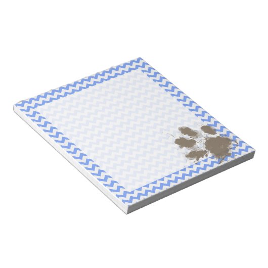 Funny Muddy Paw Print auf Blue Zickzack Notizblock (angewinkelt)