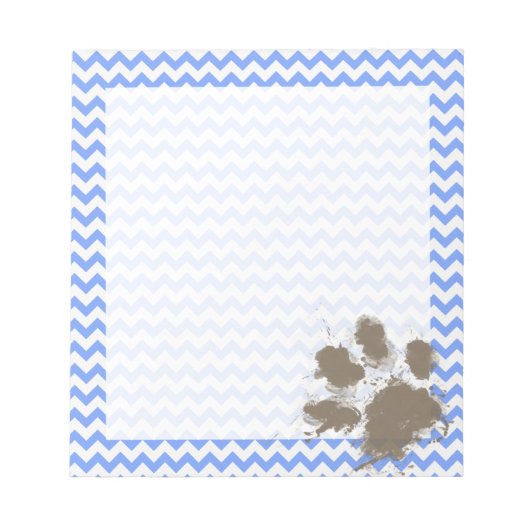 Funny Muddy Paw Print auf Blue Zickzack Notizblock (Vorderseite)