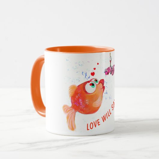Funny Mug Fish and Worm - Benutzerdefinierter Text Tasse (Vorderseite Links)