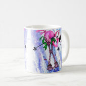 Funny Mug mit Pink Flamingo Skier Kaffeetasse (VorderseiteRechts)