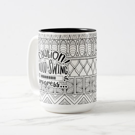 Funny Mug: Vorsicht beim Swing der Laune im Gange Zweifarbige Tasse (Vorderseite Links)