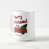Funny mug with old red truck and Christmas tree Kaffeetasse (Vorderseite Links)