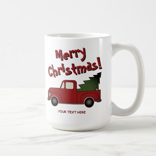 Funny mug with old red truck and Christmas tree Kaffeetasse (Rechts)