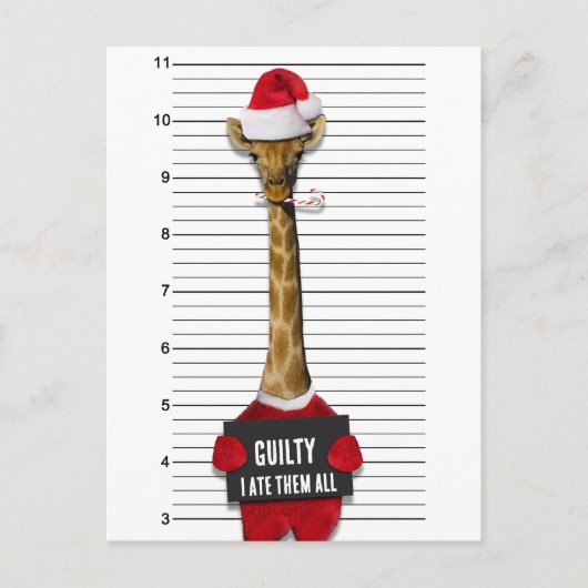 Funny Mugshot Christmas Guilty Giraffe Feiertagspostkarte (Vorderseite)