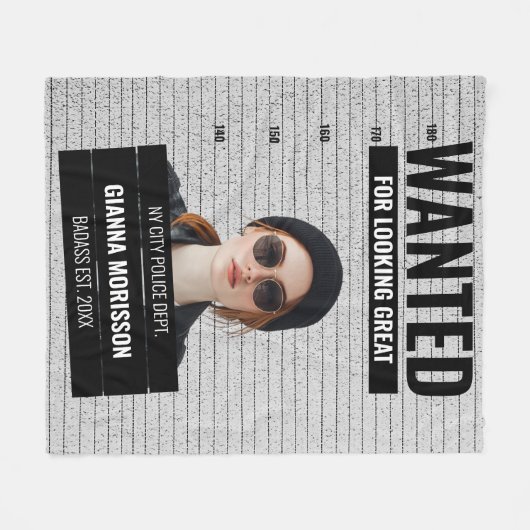 Funny Mugshot Wanted Custom Name & Text  Fleecedecke (Vorderseite (Horizontal))