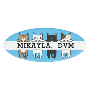 Funny Multicolor Cat Frame Blue Namenschild