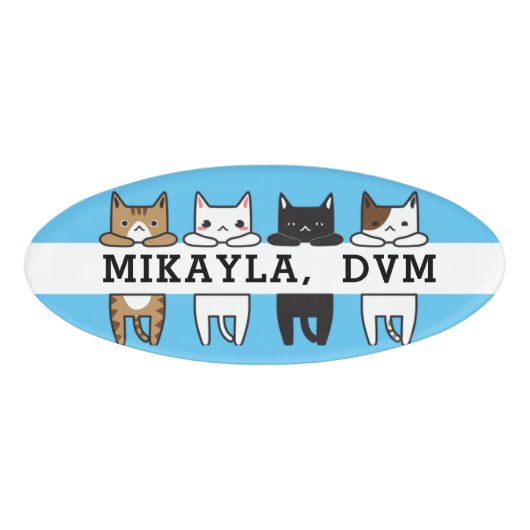 Funny Multicolor Cat Frame Blue Namenschild (Vorderseite)