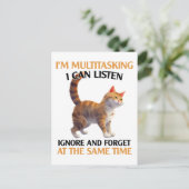 Funny Multitasking Cat Postkarte (Stehend Vorderseite)