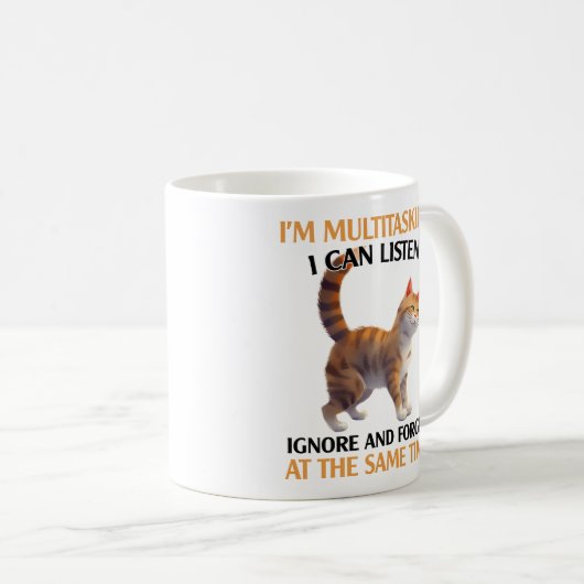 Funny Multitasking Cat Sprichwort Kaffeetasse (VorderseiteRechts)