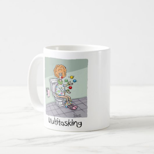 Funny Multitasking ClowCards und Geschenke Kaffeetasse (Vorderseite Links)